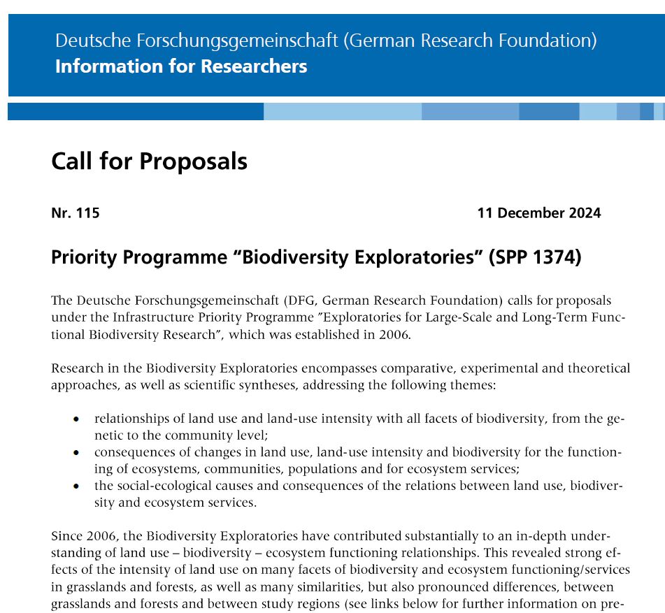 Aufruf zur Antragsstellung für die neue Phase der Biodiversitäts-Exploratorien (2026-2029)